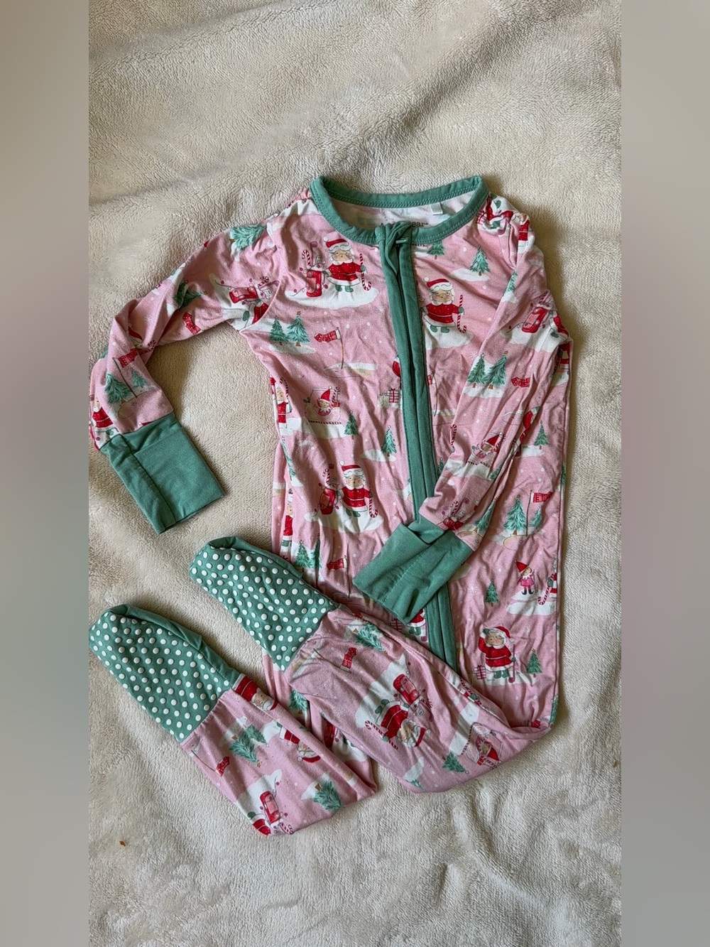 Angel Dear Pink Santa Golf Christmas Convertible Romper Bamboo Footie Pajamas